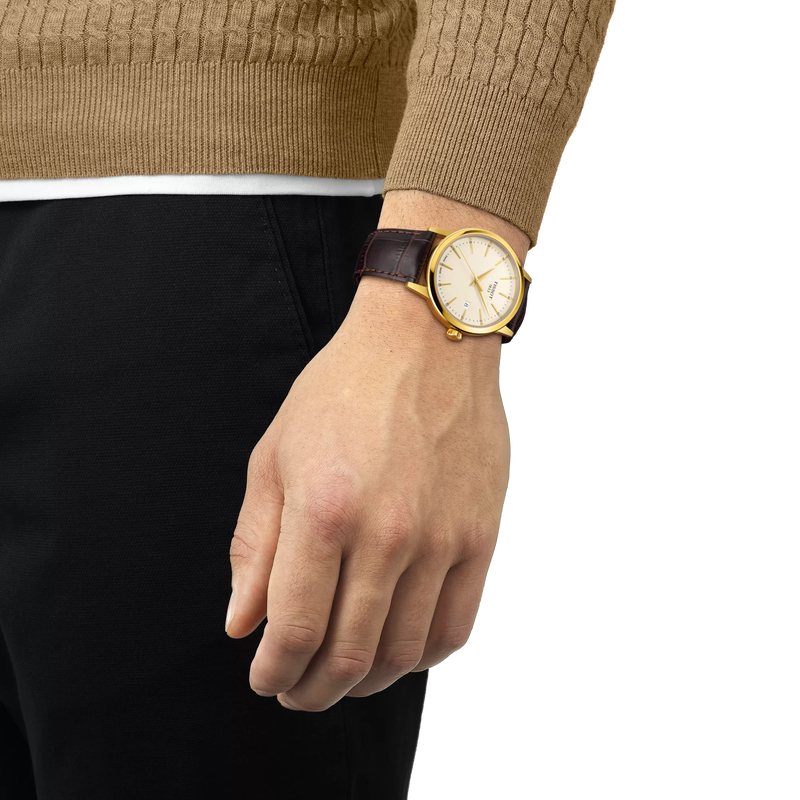 Tissot Classic Dream Ivory Dial PVD Gold Plated Mens Quartz Watch T1294103626100