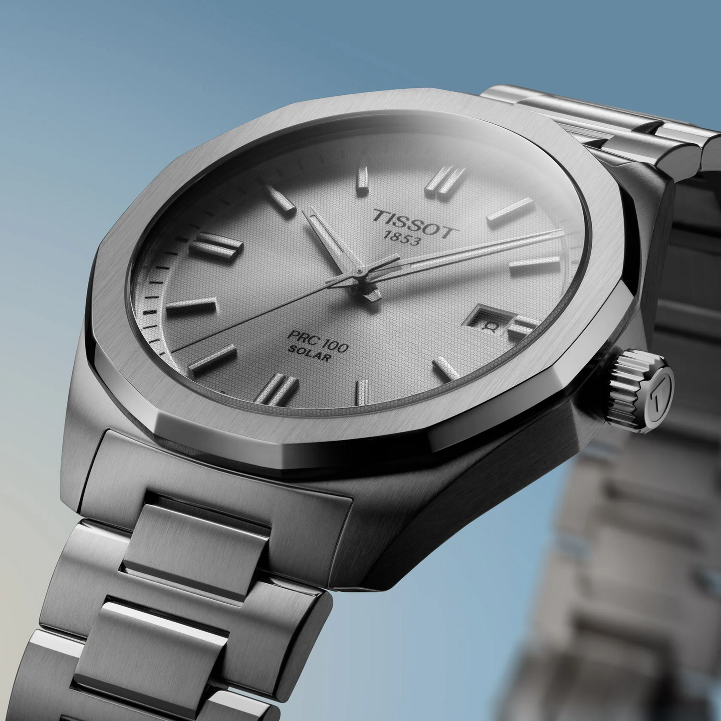 Tissot PRC 100 Solar Silver Dial Stainless Steel Mens Quartz Watch T1514221103100