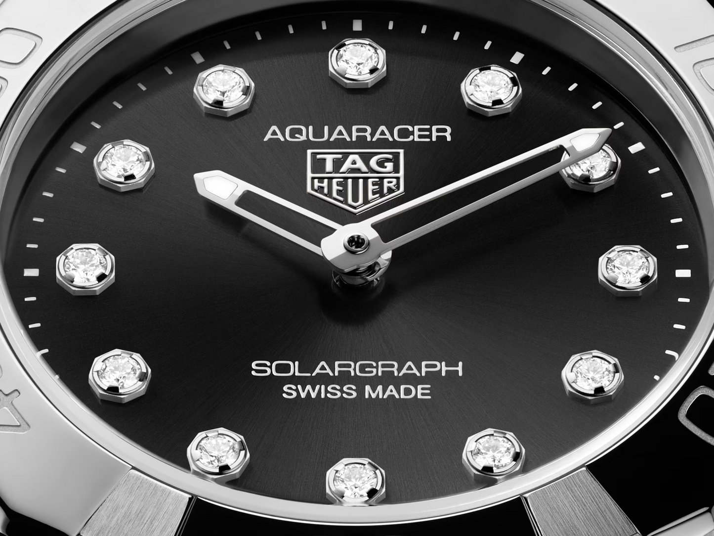 TAG Heuer Aquaracer Professional 100 Solargraph Stainless Steel Black Diamond Set Dial Womens Quartz 28mm Watch WBP141G.BA0049