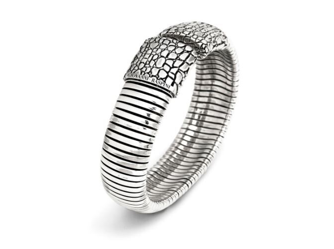 Giovanni Raspini Sterling Silver Croco Tubogas Big Cuff Bracelet