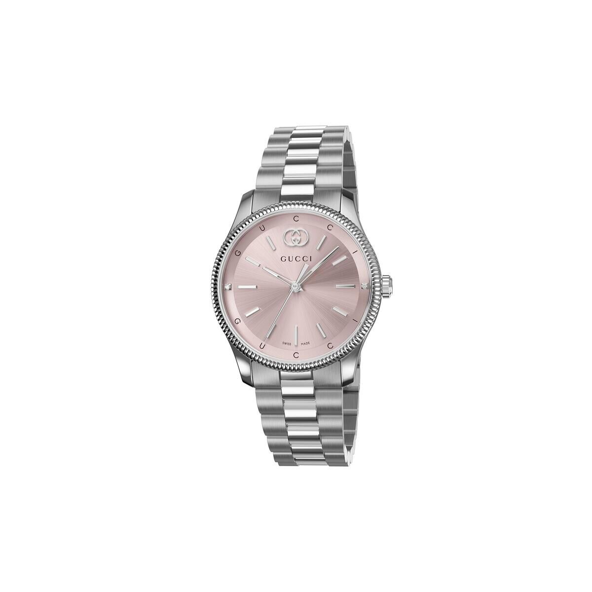 Gucci G-Timeless Pink Dial Stainless Steel Womens Quartz Watch YA1265061
