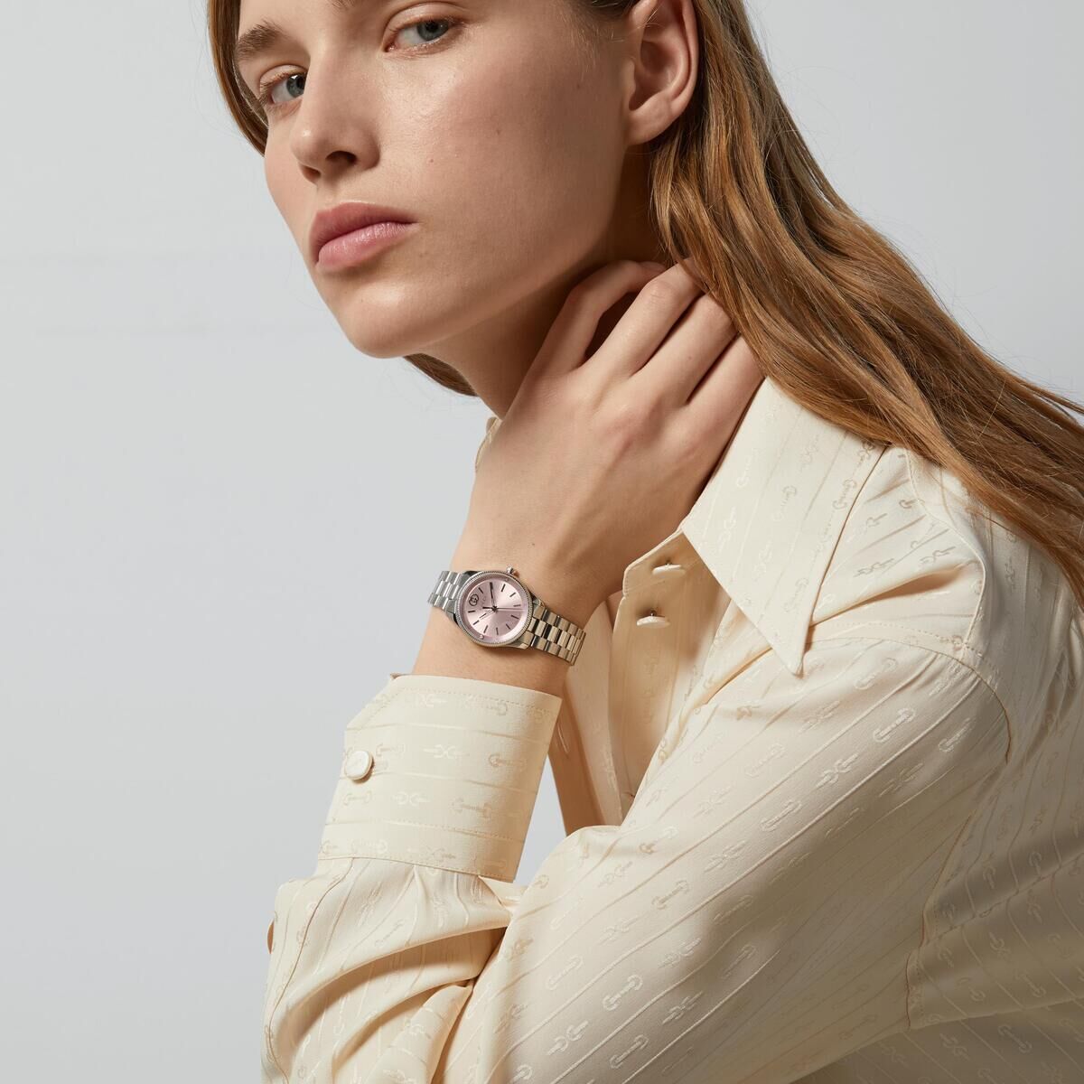 Gucci G-Timeless Pink Dial Stainless Steel Womens Quartz Watch YA1265061