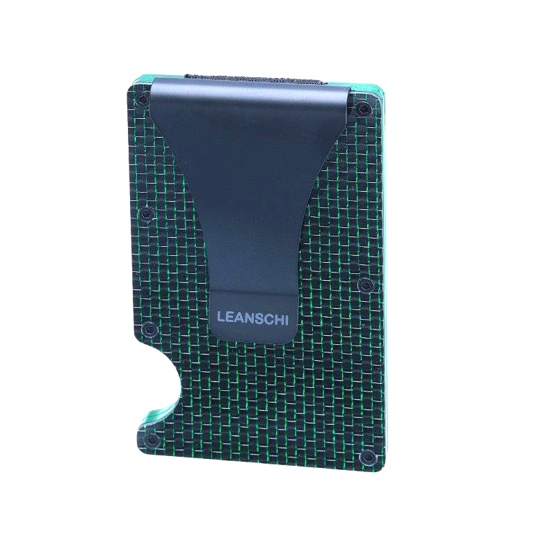 LEANSCHI Tech Wallet Black & Green Carbon Fibre RFID Safe Credit Card Holder