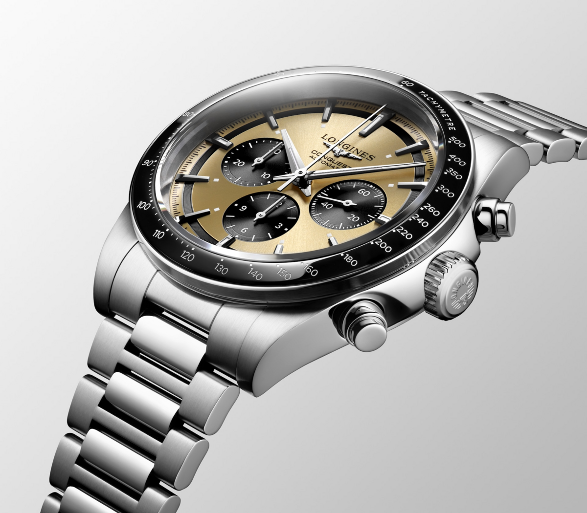 Longines Conquest Gold & Black Dial Stainless Steel Mens Chronograph Watch L38354326