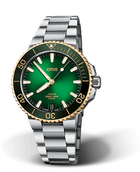 Oris Aquis Date Calibre 400 Green Dial Bi-Colour Mens 41.5mm Watch