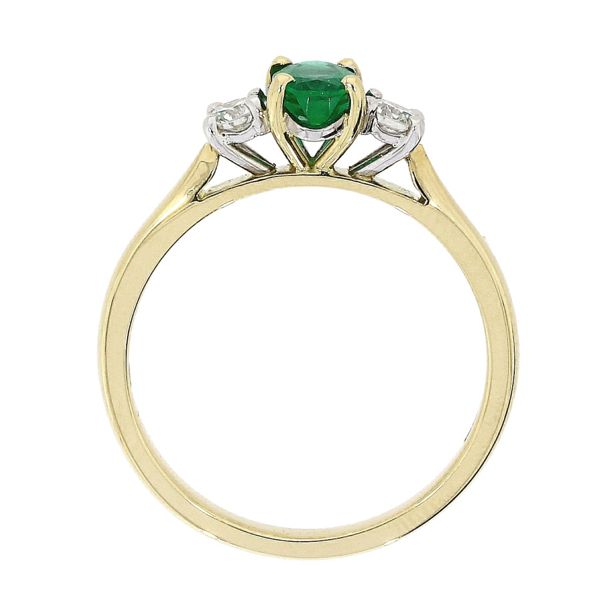 18ct Gold Emerald & Diamond Set Three Stone Trilogy Ring