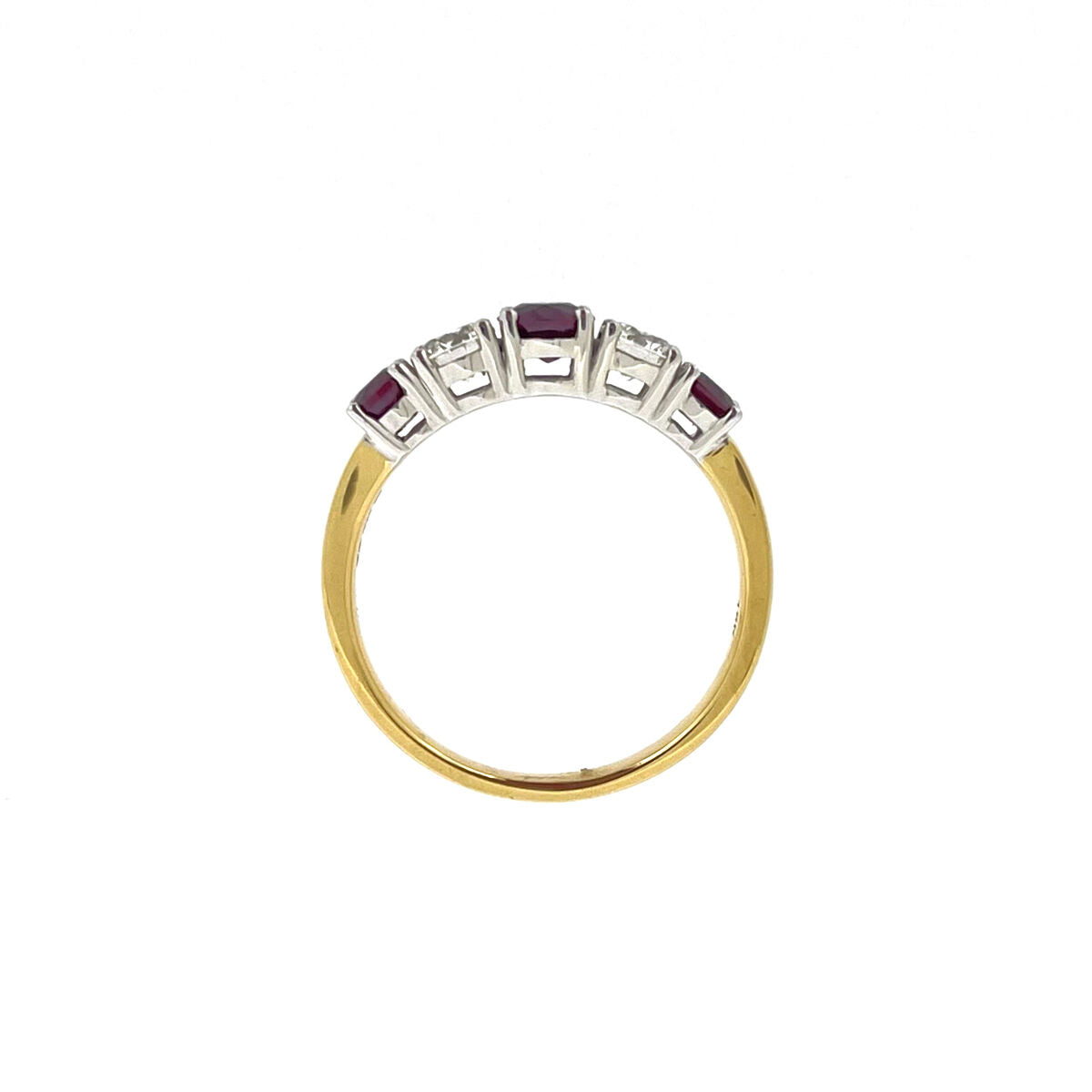 18ct Gold Graduated Ruby & Diamond Set Five Stone Half-Eternity Dress Ring