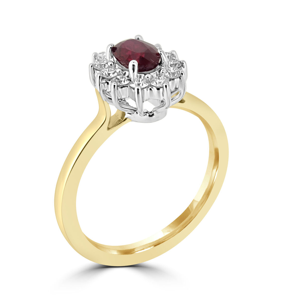 18ct Gold Oval Burmese Ruby & Diamond Set Cluster Ring