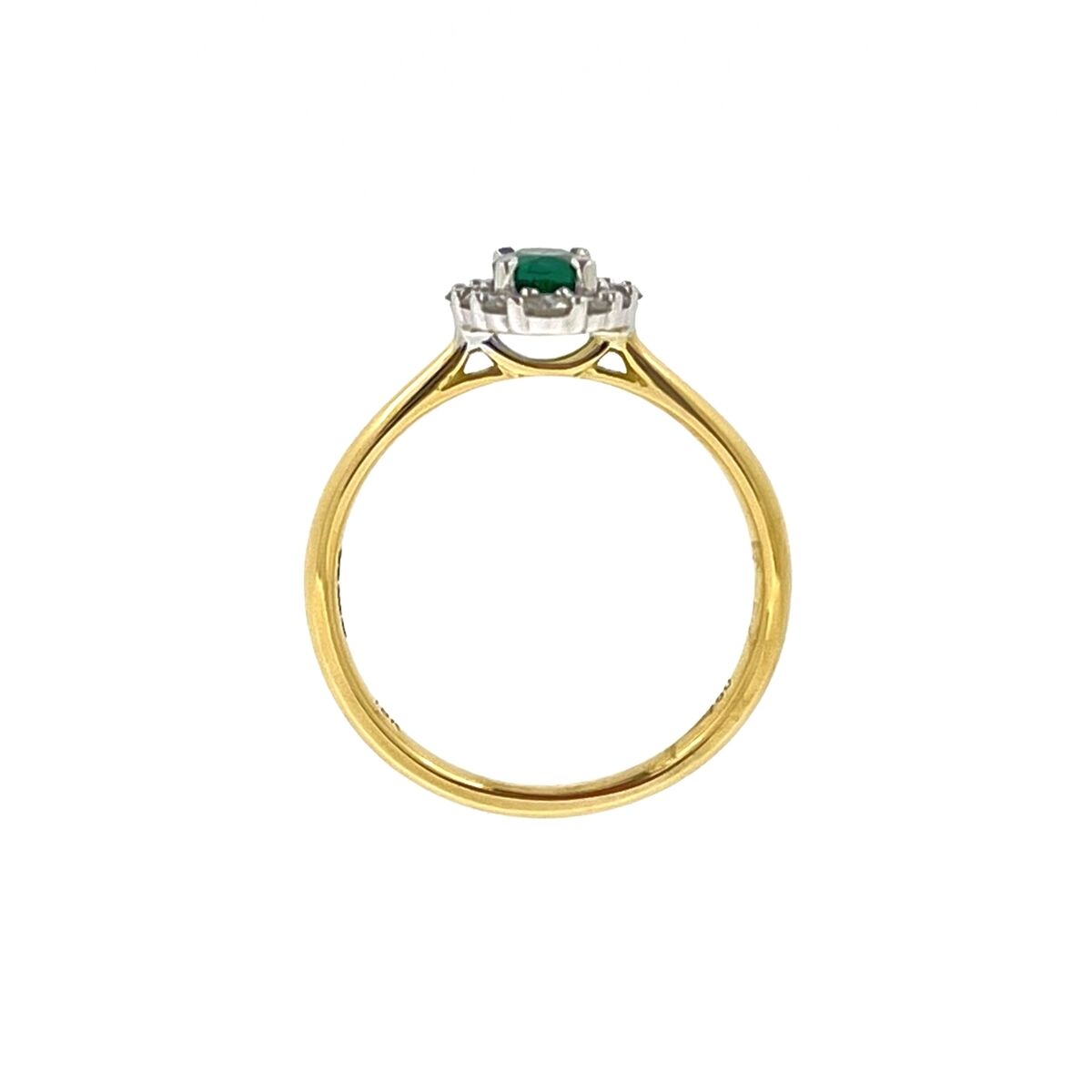 18ct Gold Oval Emerald & Diamond Set Cluster Ring
