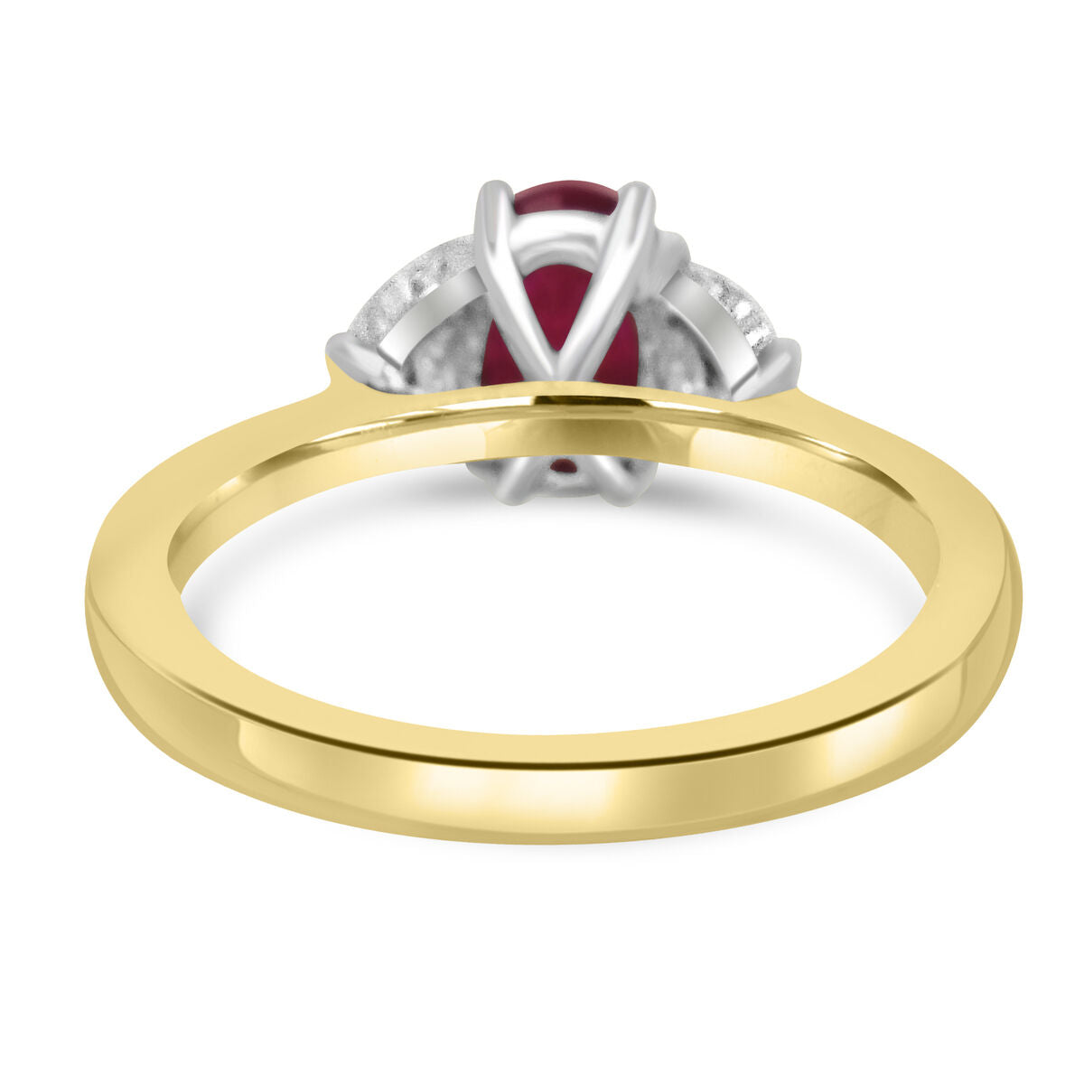 18ct Gold Oval Ruby & Demilune Diamond Set Three Stone Trilogy Ring