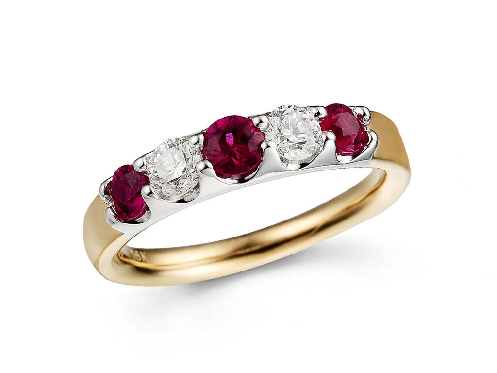 18ct Gold Ruby & Diamond Set Five Stone Half-Eternity Dress Ring
