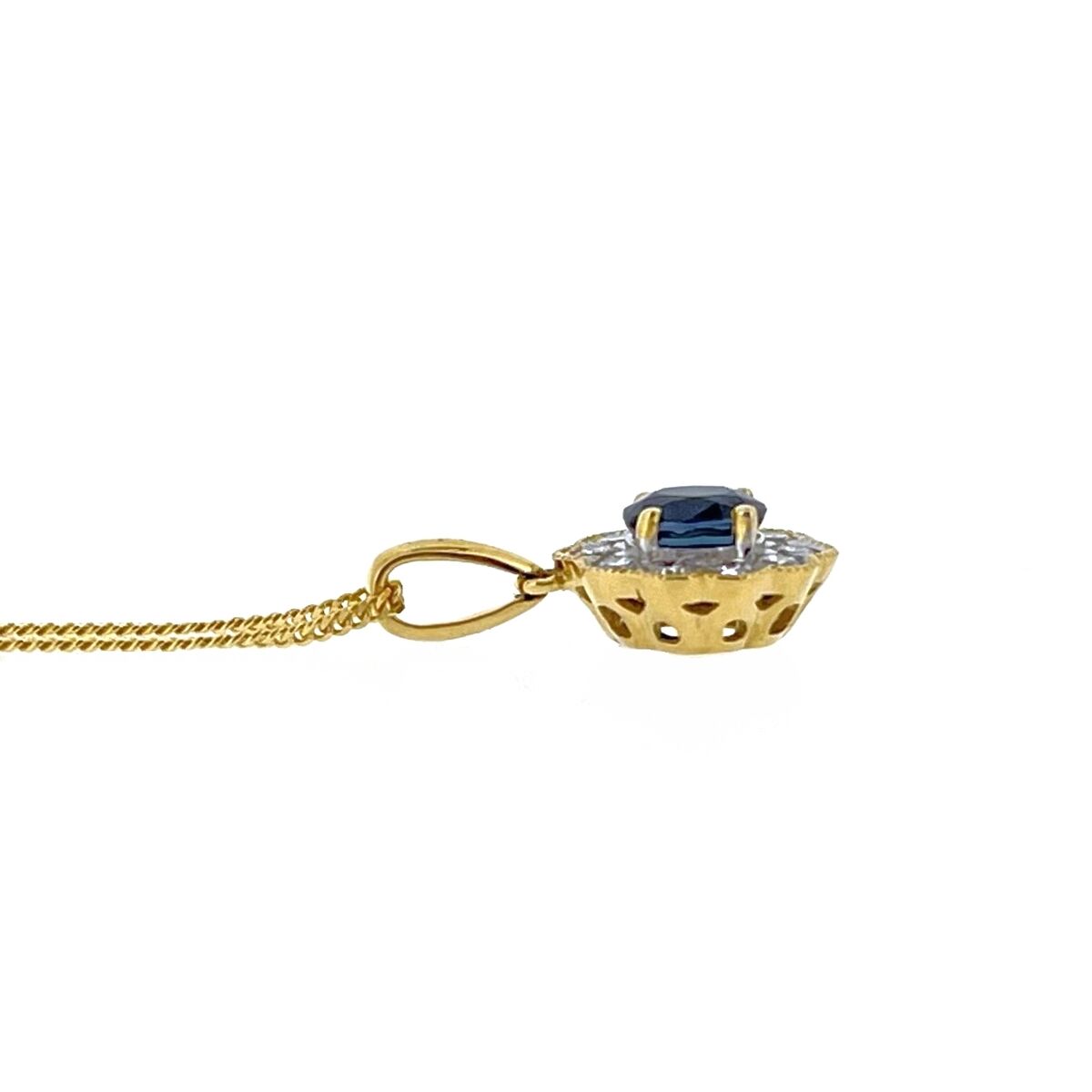18ct Gold Sapphire & Diamond Milgrain Set Cluster Pendant Necklace