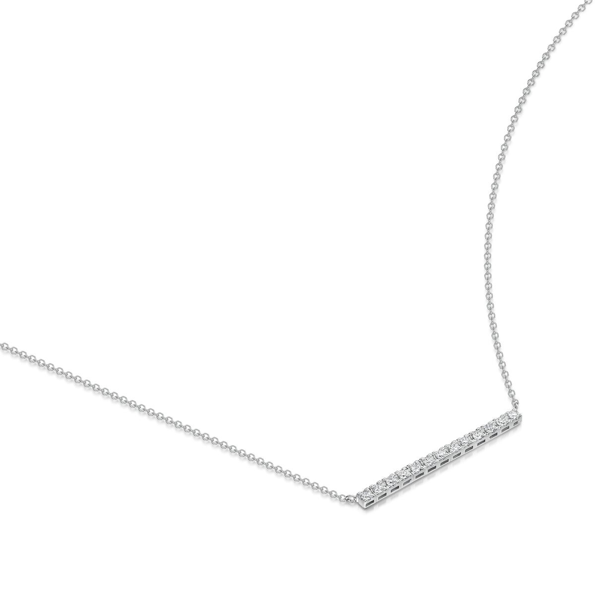 18ct White Gold 0.36ct Diamond Set Bar Pendant Necklace