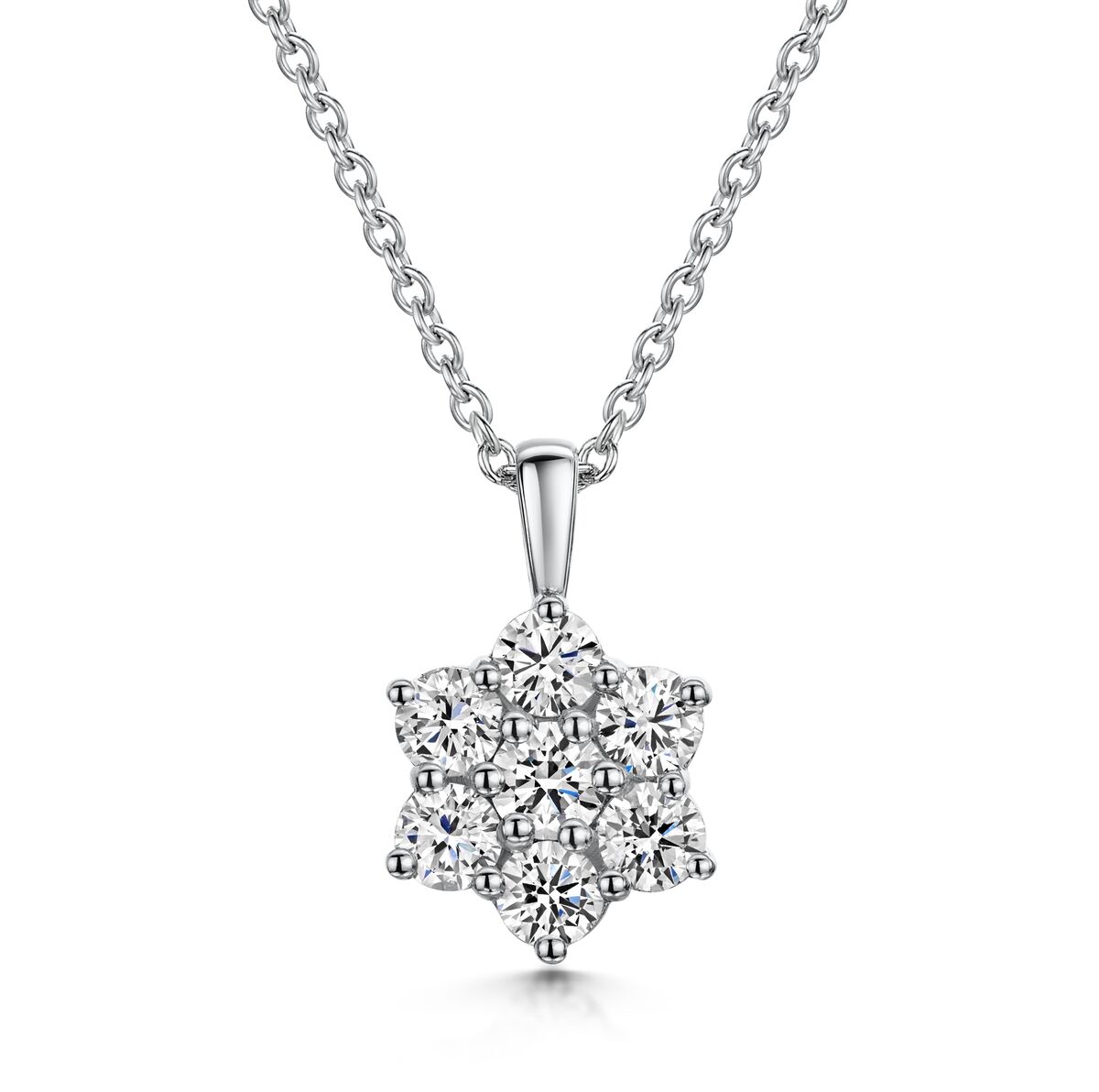 18ct White Gold 1.00ct Diamond Set Daisy Cluster Pendant Necklace