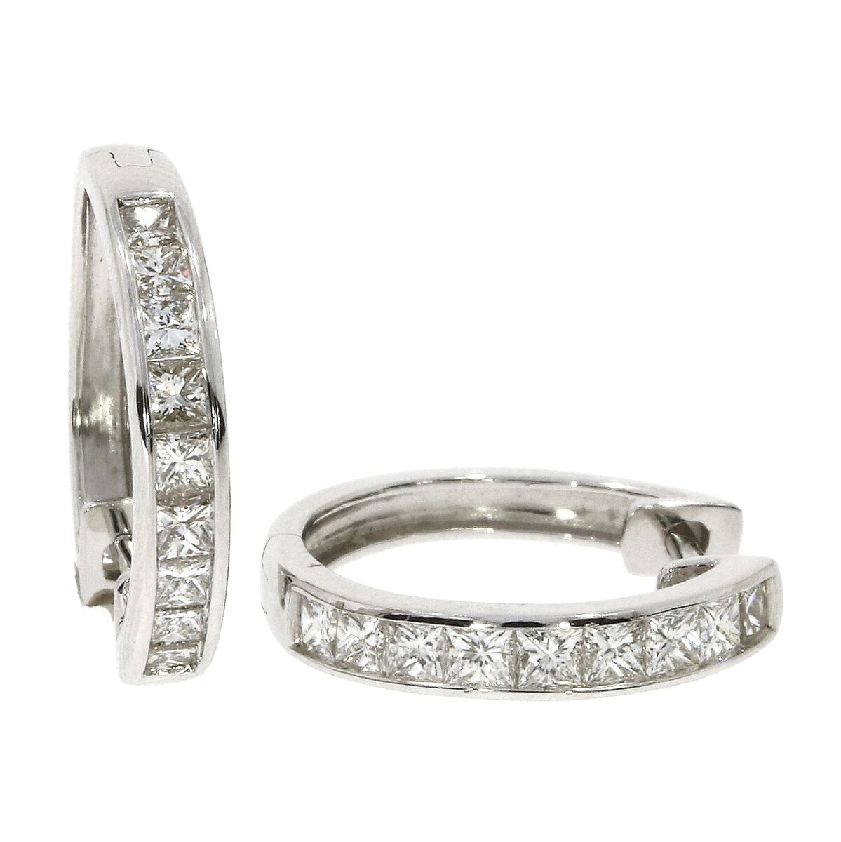 18ct White Gold Channel Set Princess Cut Diamond Hoop Earrings
