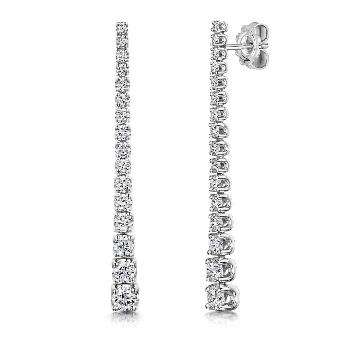 18ct White Gold Claw Set Graduated 2.26ct Diamond Tassel Drop Earrings