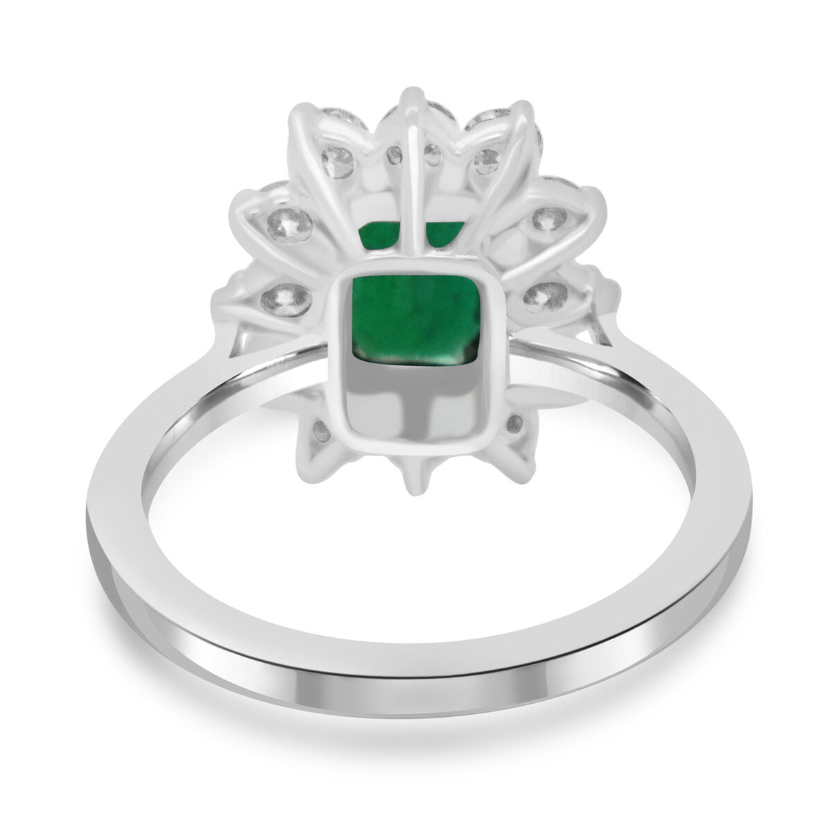18ct White Gold Emerald & Diamond Set Cluster Ring