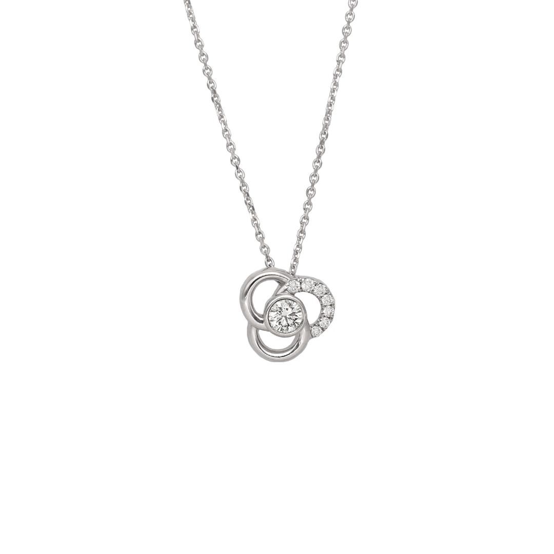 18ct White Gold Forget-Me-Knot Diamond Set Openwork Pendant Necklace