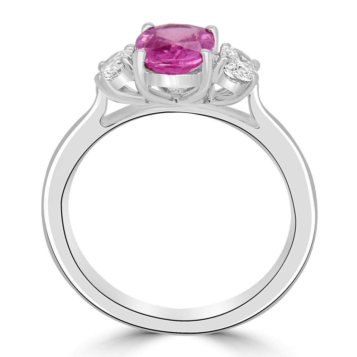 18ct White Gold Oval Pink Sapphire & Diamond Set Three Stone Trilogy Ring