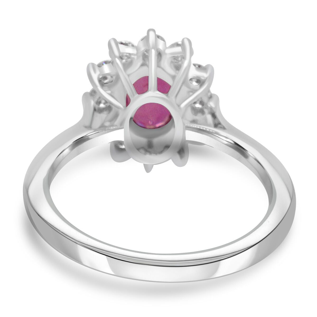 18ct White Gold Oval Pink Sapphire & Diamond Set Cluster Ring