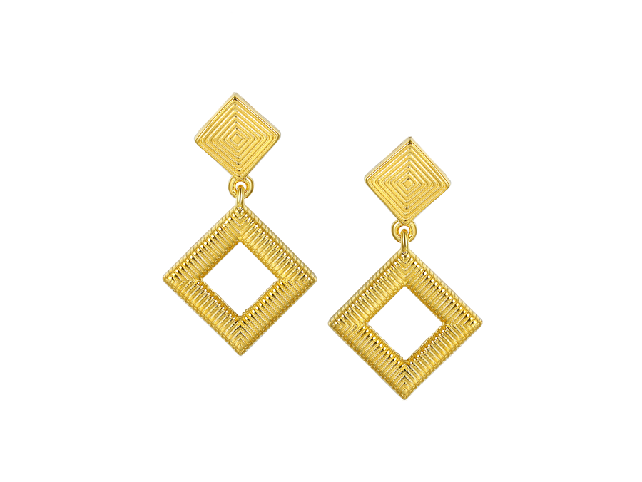 9ct Gold Aztec Design Square Drop Earrings