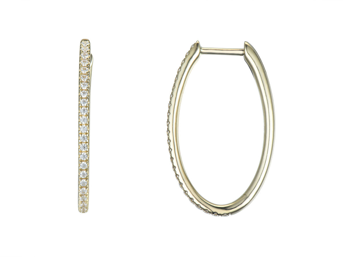 9ct Gold Claw Set Diamond Huggy Oval Hoop Earrings