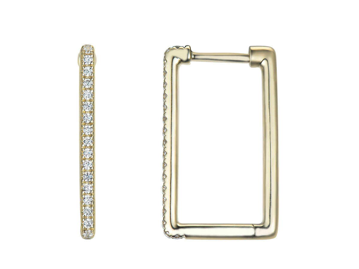 9ct Gold Claw Set Diamond Huggy Rectangular Hoop Earrings
