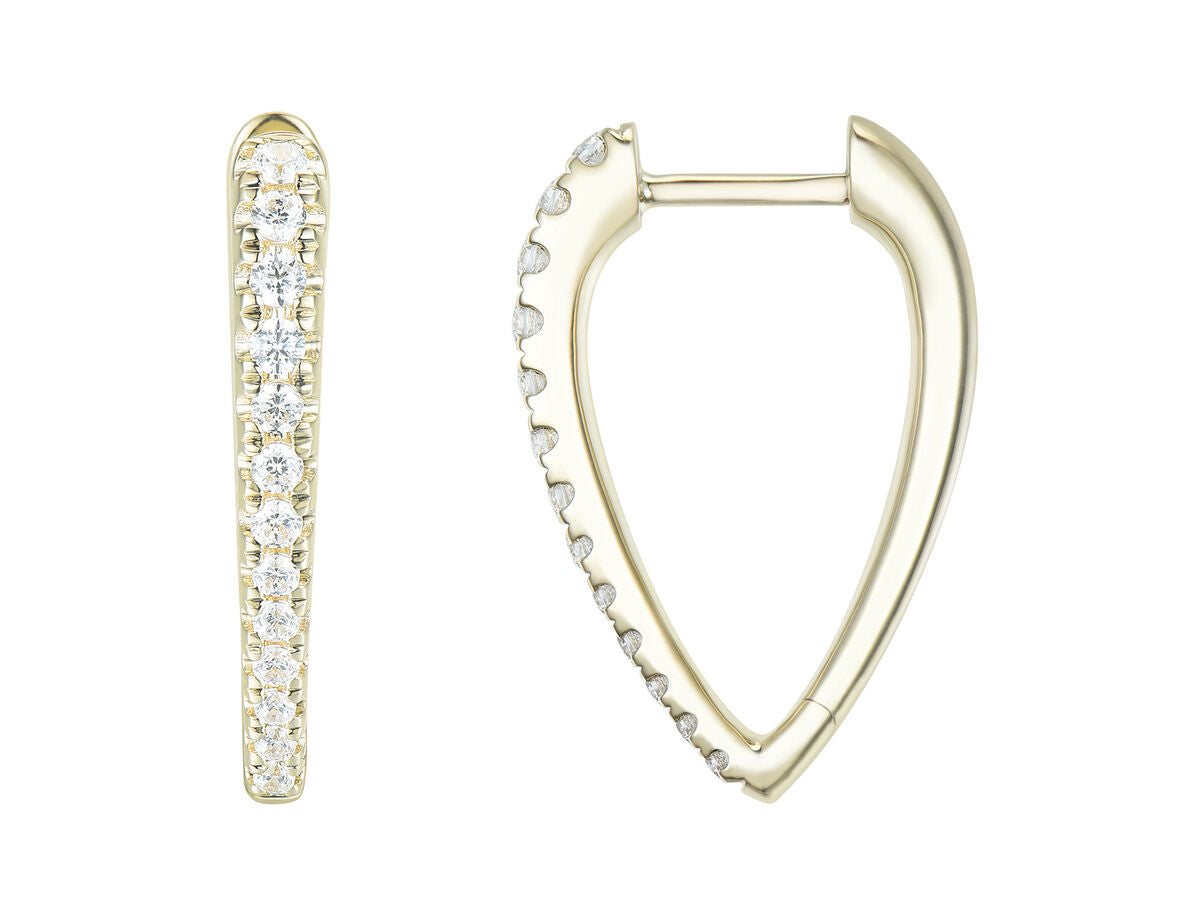 9ct Gold Claw Set Tapered Diamond Hoop Earrings