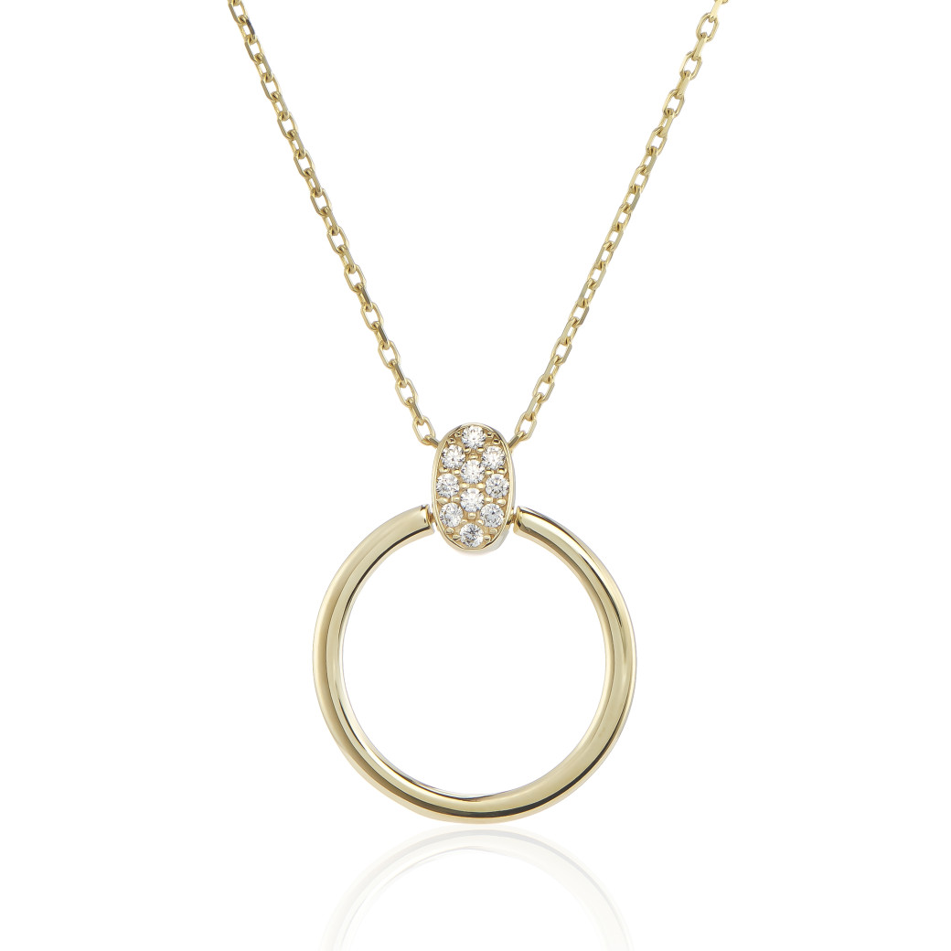 9ct Gold Cubic Zirconia Set Circle Pendant Necklace
