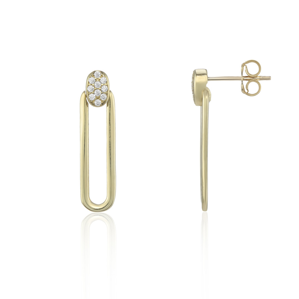 9ct Gold Cubic Zirconia Set Paper Clip Drop Earrings