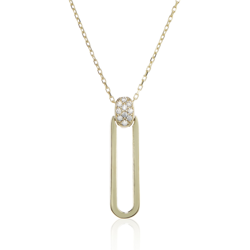 9ct Gold Cubic Zirconia Set Paper Clip Pendant Necklace