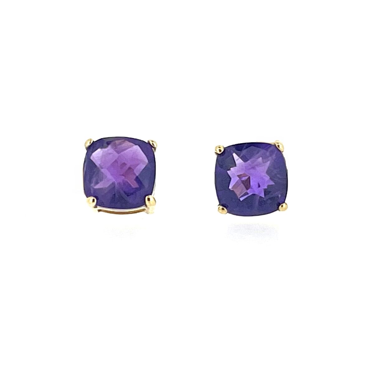 9ct Gold Cushion Cut Amethyst Claw Set Stud Earrings