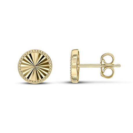 9ct Gold Diamond Cut Beaded Edge Round Stud Earrings