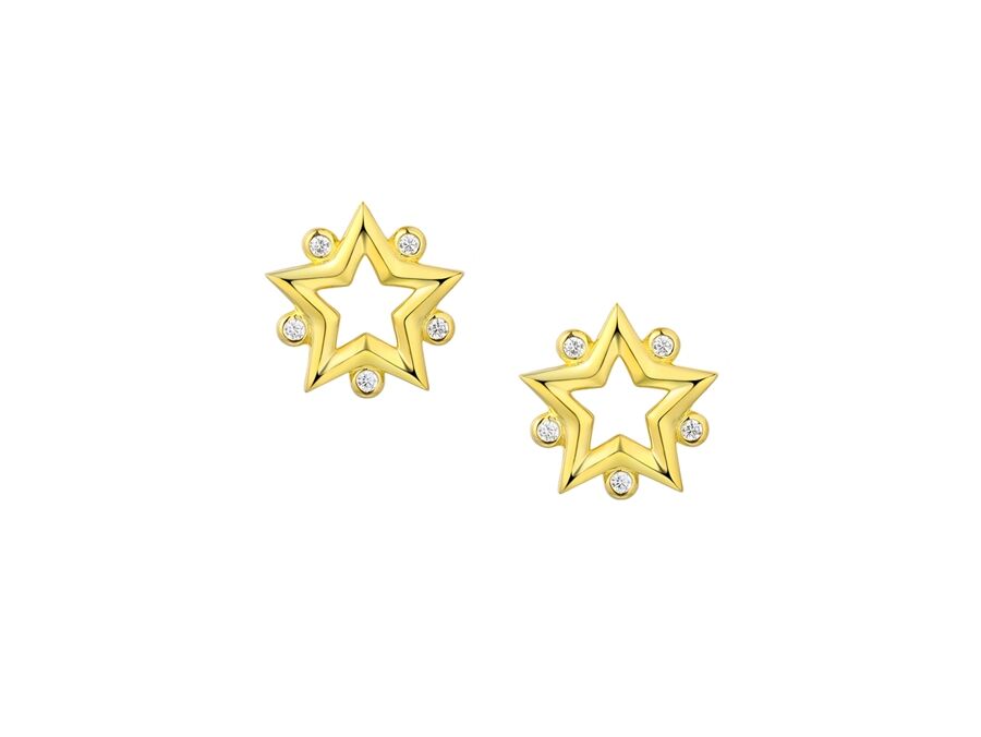 9ct Gold Diamond Set Openwork Star Stud Earrings