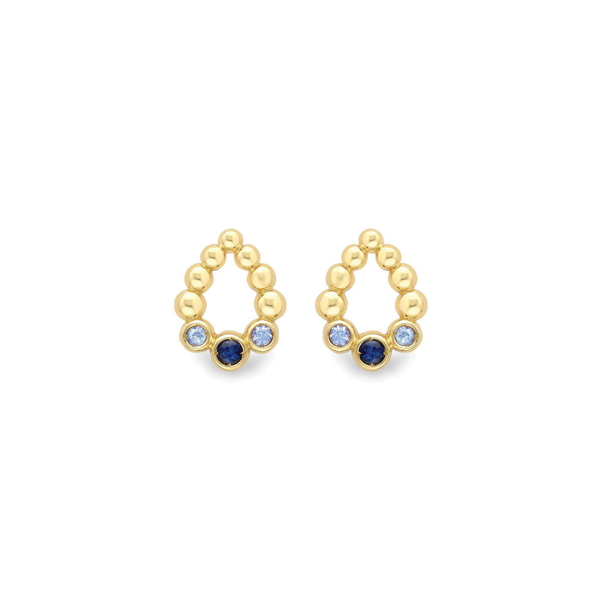 9ct Gold Graduated Pear Shape Sapphire Set Bubble Stud Earrings