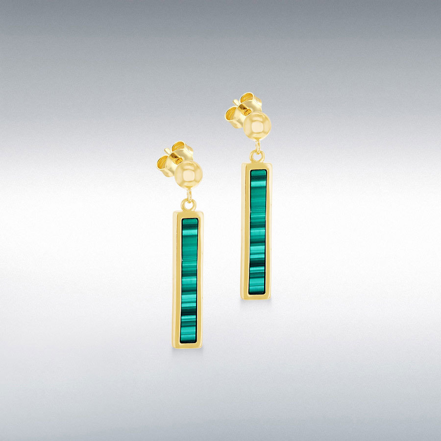 9ct Gold Malachite Set Bar Drop Earrings