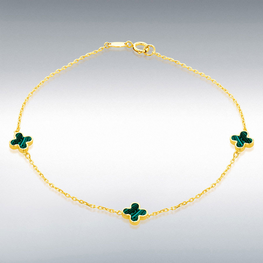 9ct Gold Malachite Set Flower Petal Bracelet