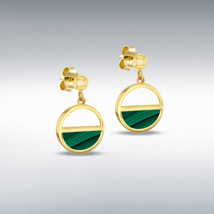 9ct Gold Malachite Set Semi-Circular Drop Earrings