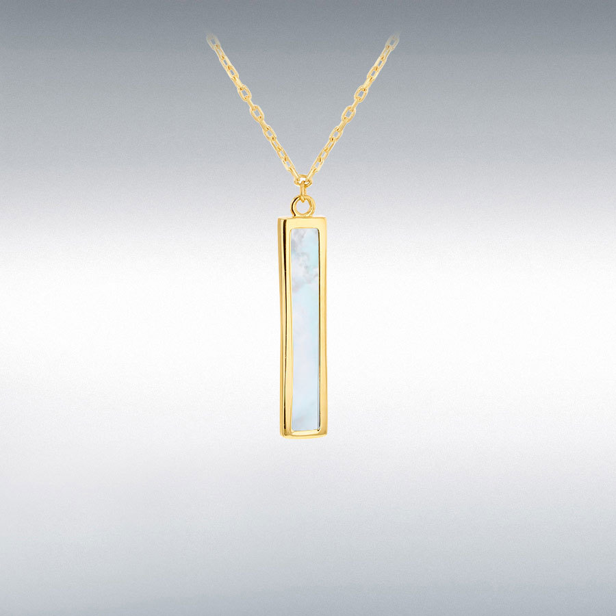 9ct Gold Mother of Pearl Set Bar Pendant Necklace