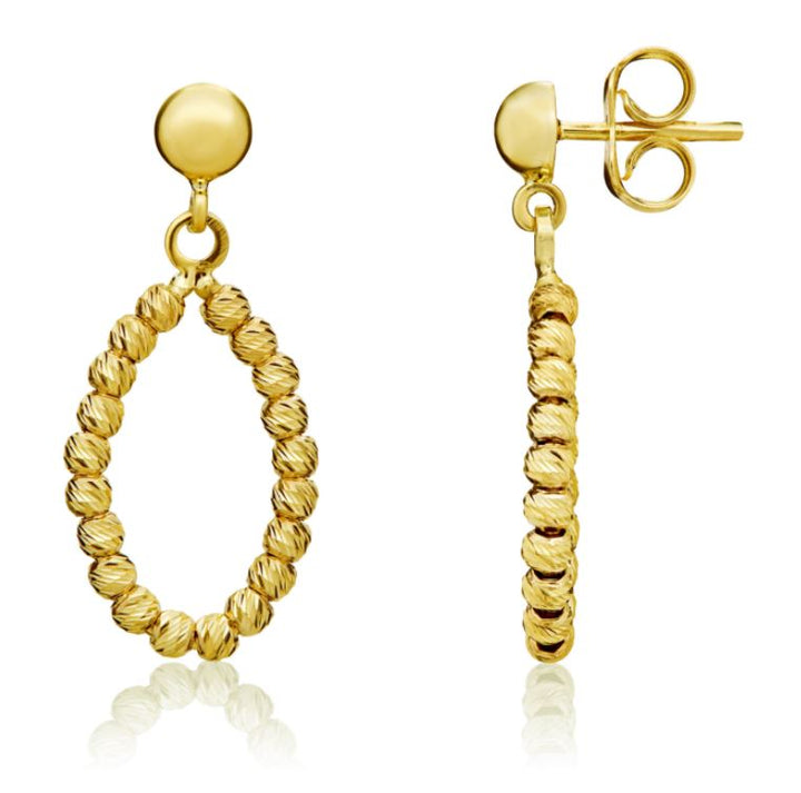 9ct Gold Oval Diamond Cut Bead Drop Earrings