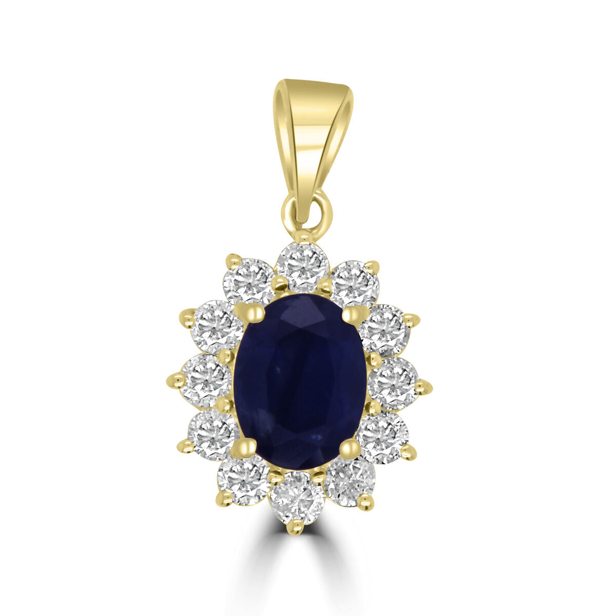 9ct Gold Oval Sapphire & Diamond Set Cluster Pendant Necklace