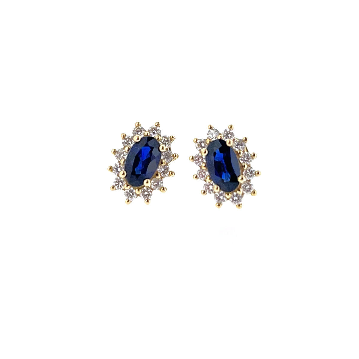 9ct Gold Oval Sapphire & Diamond Set Cluster Stud Earrings
