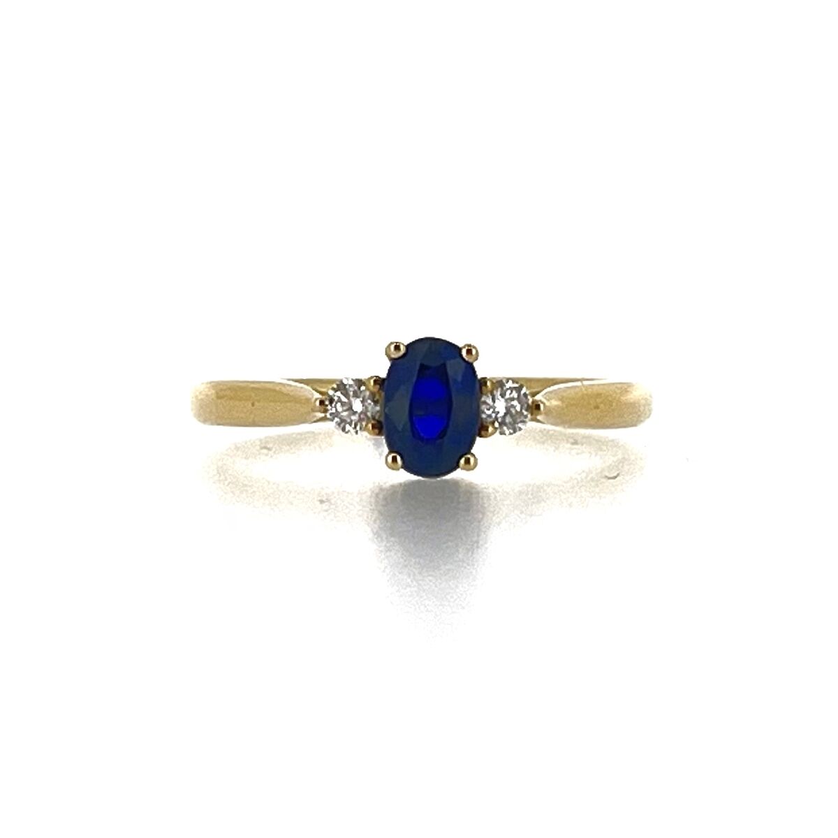 9ct Gold Oval Sapphire & Diamond Set Three Stone Trilogy Ring