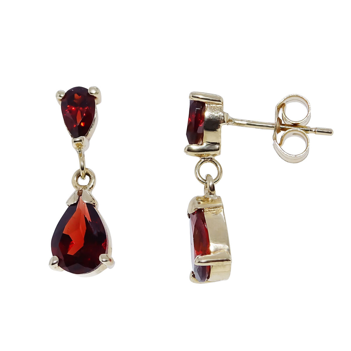 9ct Gold Pear-Shaped Garnet Double Drop Earrings