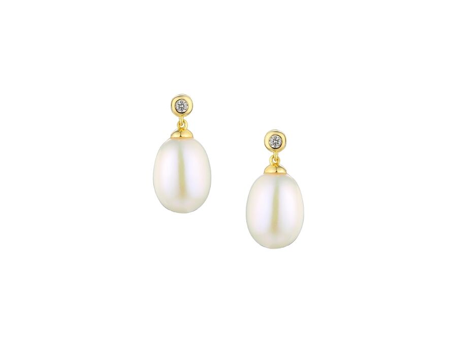 9ct Gold Pearl & Diamond Set Drop Earrings