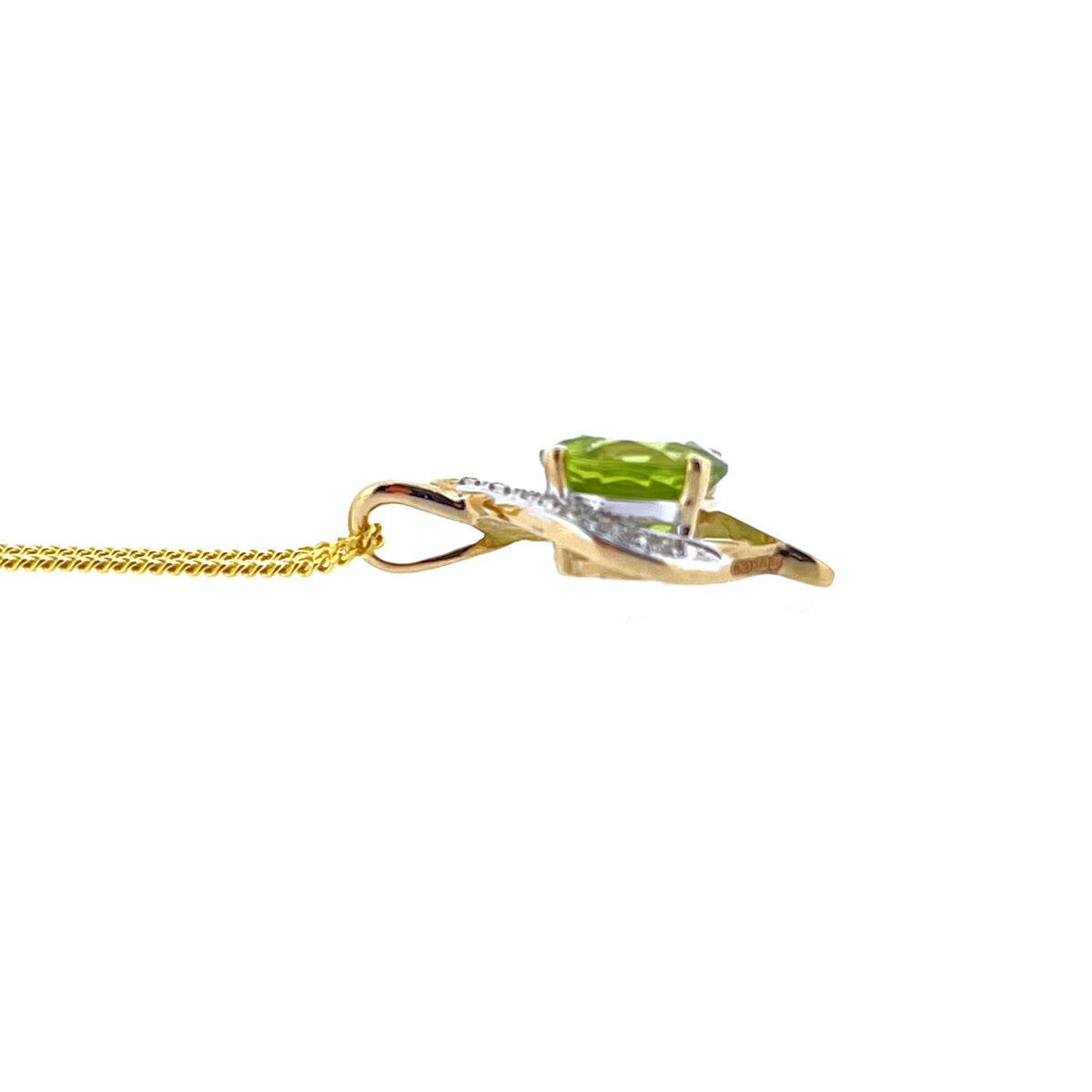 9ct Gold Peridot & Diamond Set Ribbon style Pendant Necklace