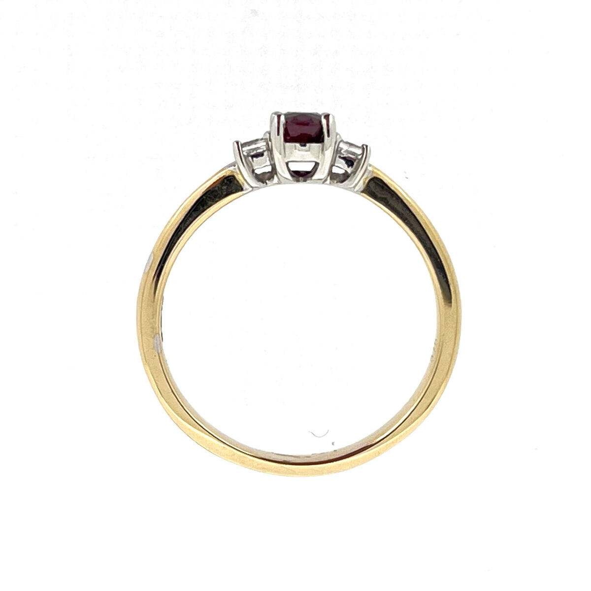 9ct Gold Ruby & Diamond Set Three Stone Trilogy Ring