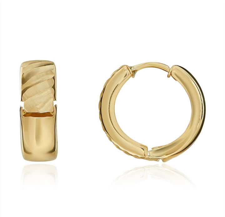 9ct Gold Satin Striped Huggy Hoop Earrings