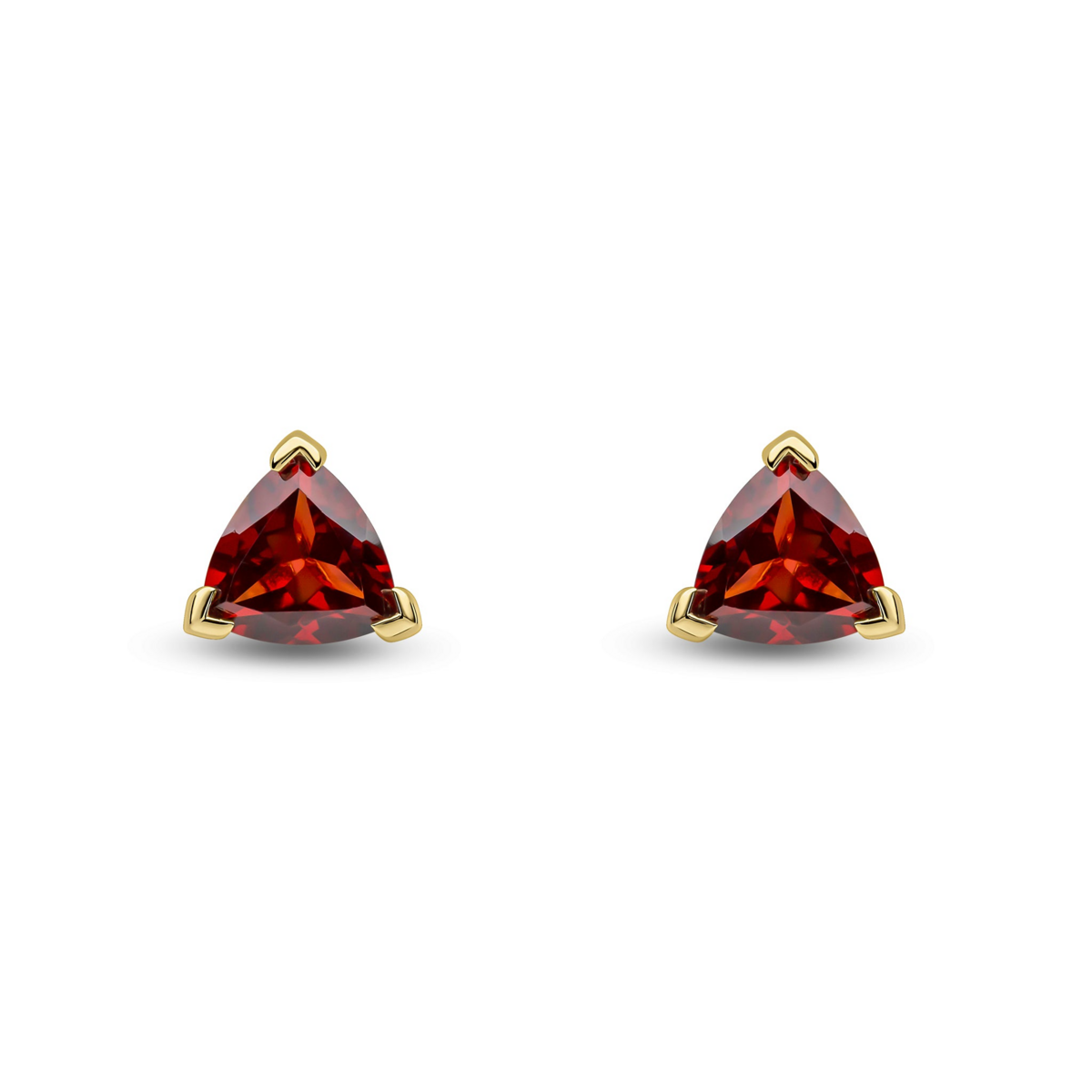9ct Gold Trilliant Cut Garnet Claw Set Stud Earrings