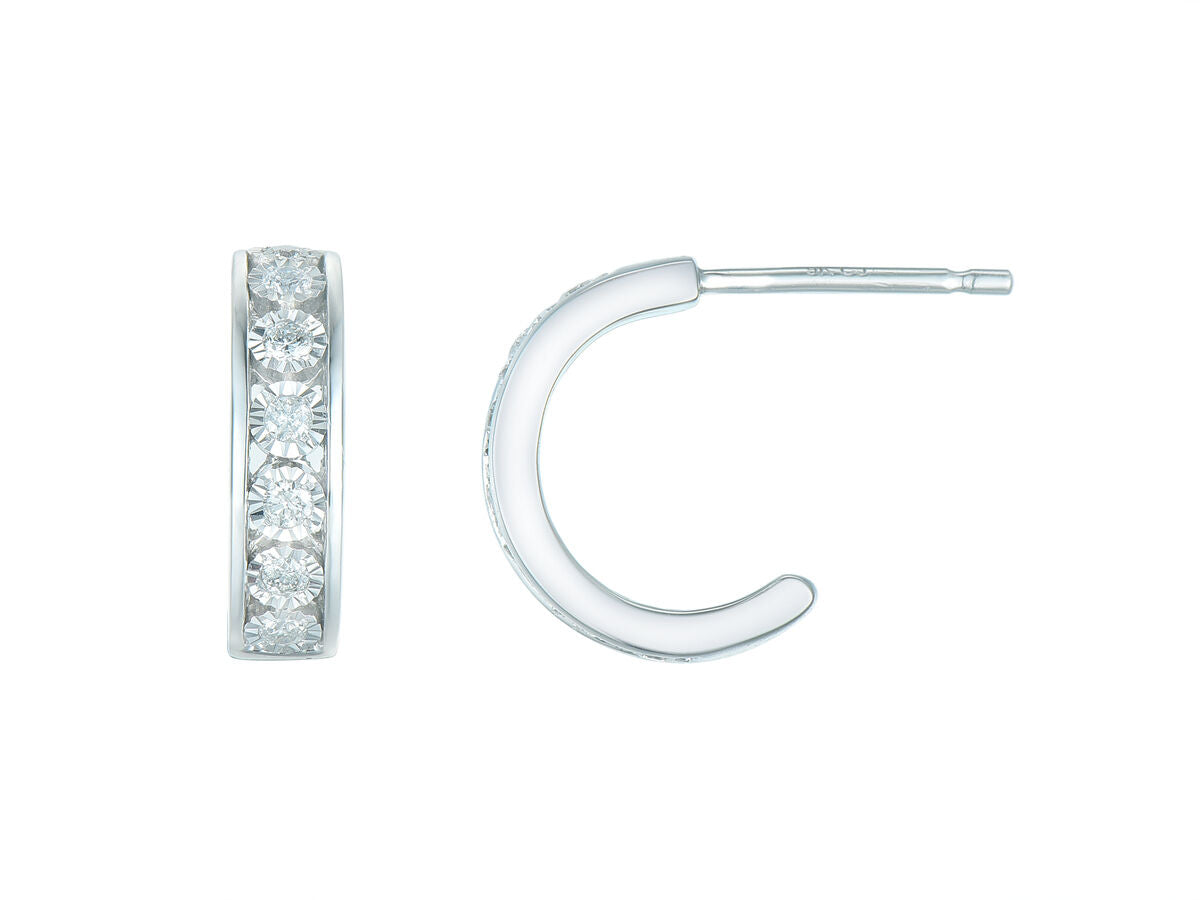 9ct White Gold Illusion Set Diamond Channel Hoop Earrings